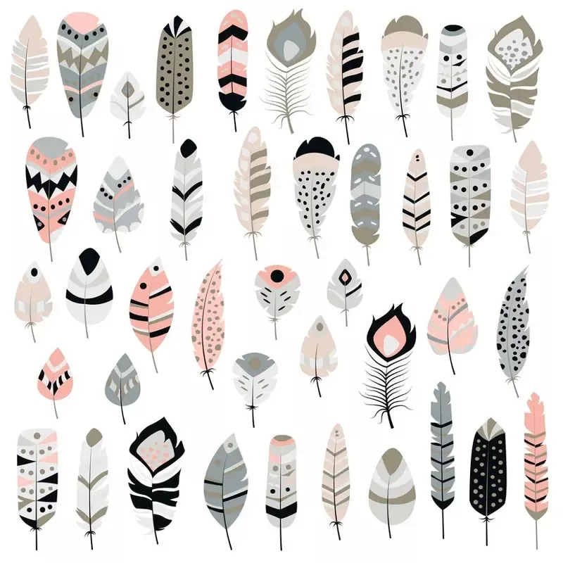 hand-drawn-ethnic-boho-feathers-fabric-pink-gray Hand Drawn Ethnic Boho Feathers Fabric – Pink/Gray
