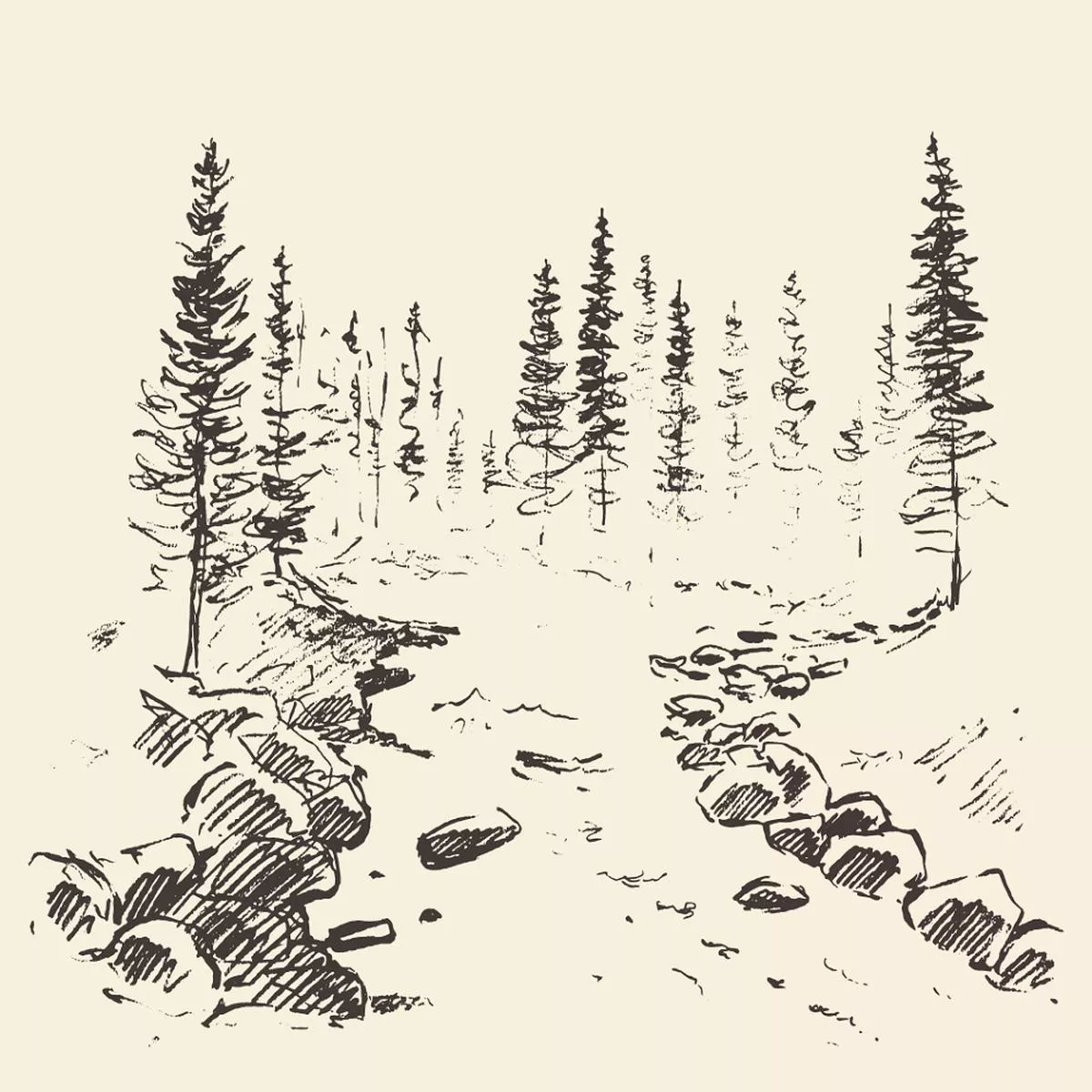hand-drawn-landscape-fabric-panel-tan Hand Drawn Landscape Fabric Panel – Tan