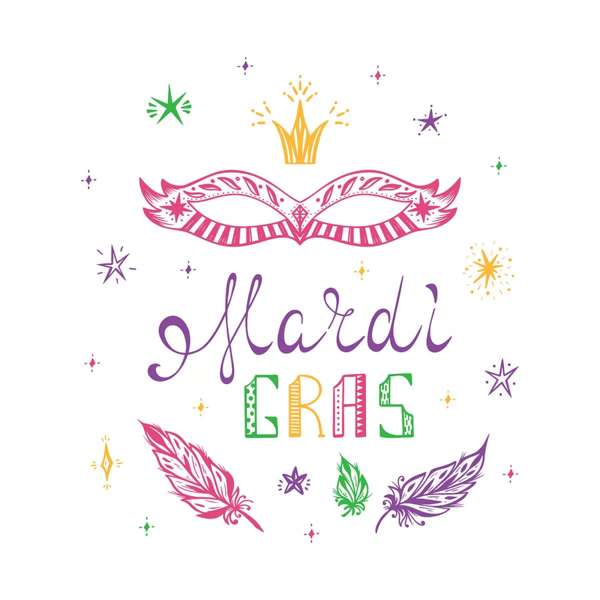 hand-drawn-mardi-gras-fabric-panel-multi Hand Drawn Mardi Gras Fabric Panel – Multi