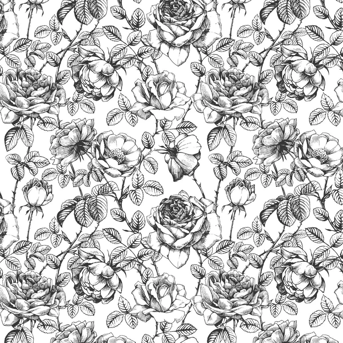 hand-drawn-rose-bushes-fabric Hand Drawn Rose Bushes Fabric