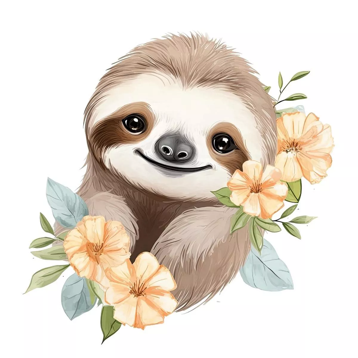 hand-drawn-sloths-portrait-5-fabric-panel Hand Drawn Sloths Portrait #5 Fabric Panel