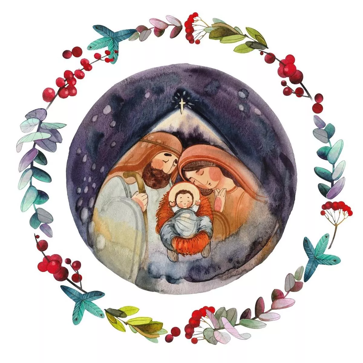 hand-drawn-watercolor-nativity-scene-fabric-panel Hand Drawn Watercolor Nativity Scene Fabric Panel