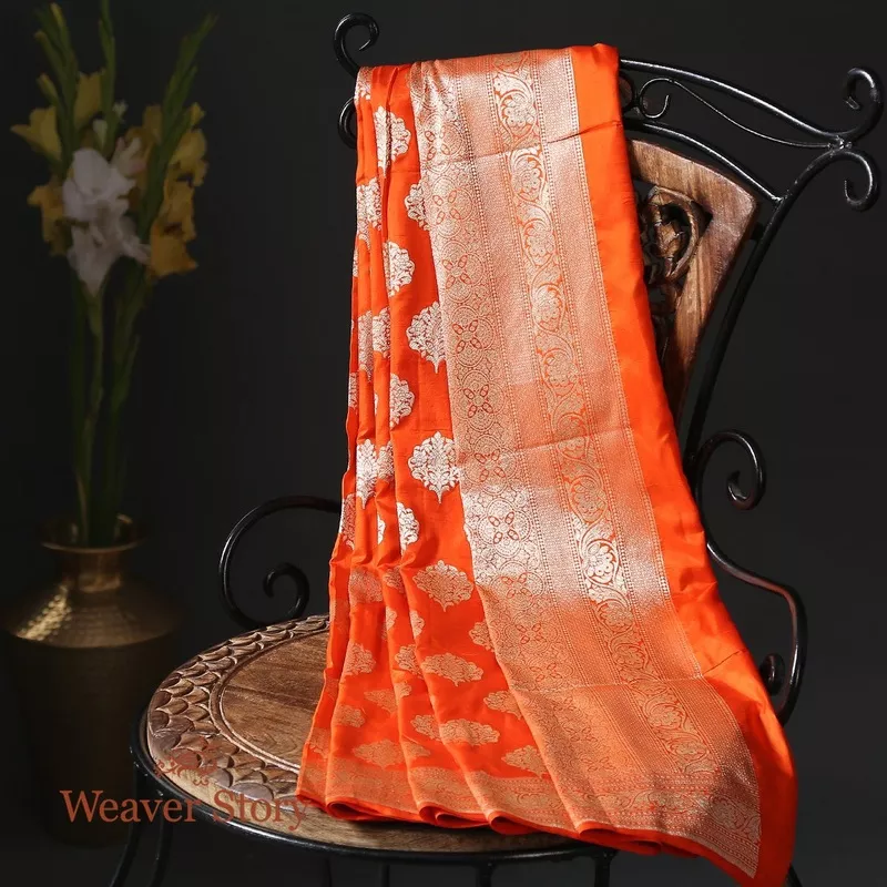 handloom-orange-katan-silk-cutwork-booti-dupatta Handloom Orange Katan Silk Cutwork Booti Dupatta