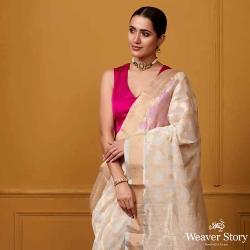 handwoven-white-mercerised-jangla-saree Handwoven White Mercerised Jangla Saree