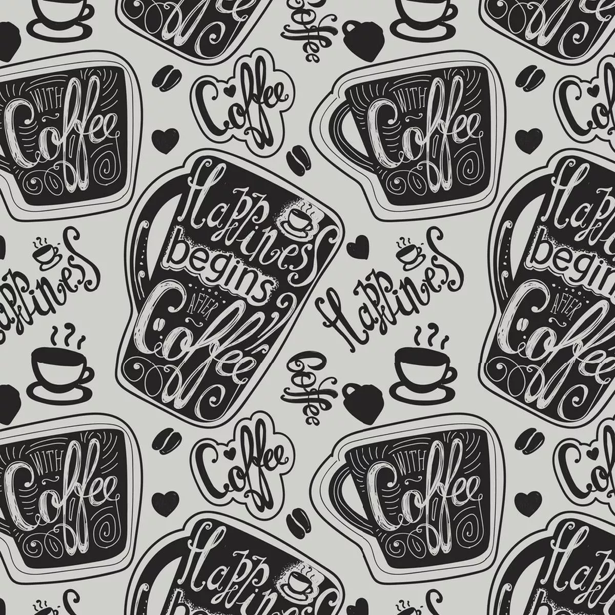 happiness-begins-after-coffee-fabric-black-gray Happiness Begins After Coffee Fabric – Black/Gray