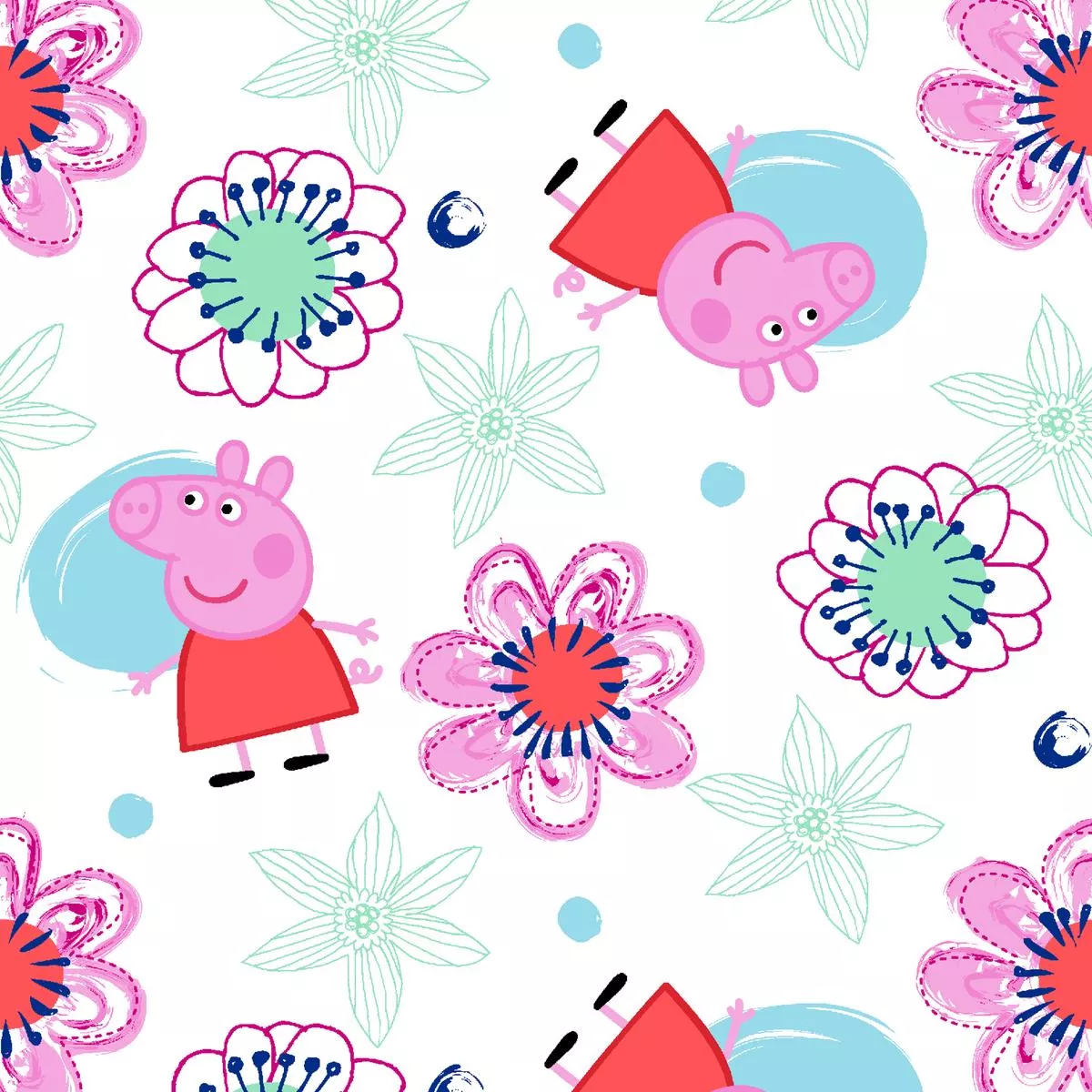 hasbro-peppa-pig-pink-mint-floral-fabric Hasbro Peppa Pig Pink and Mint Floral Fabric