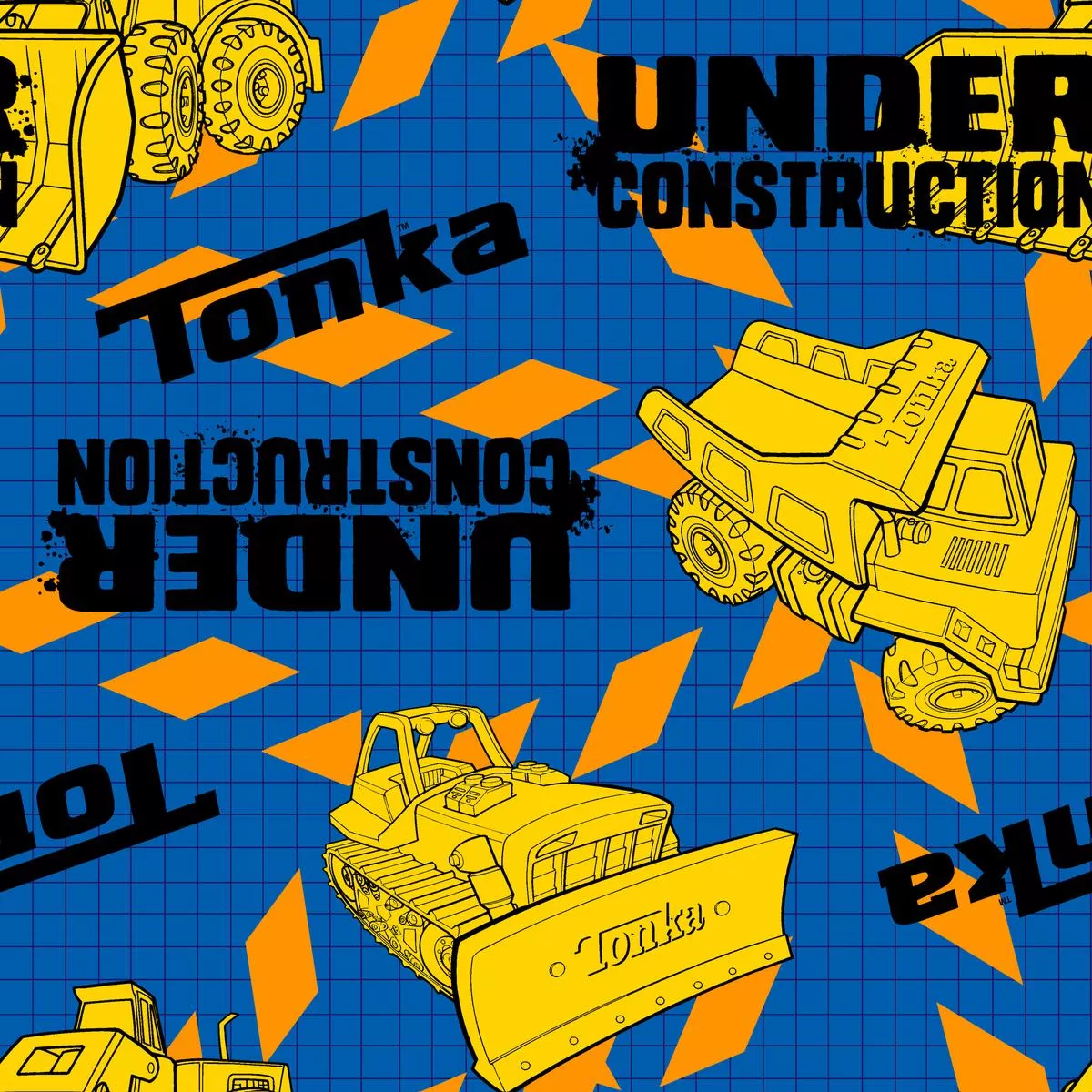hasbro-tonka-under-construction-vehicles-on-blue-grid-fabric Hasbro Tonka Under Construction Vehicles on Blue Grid Fabric