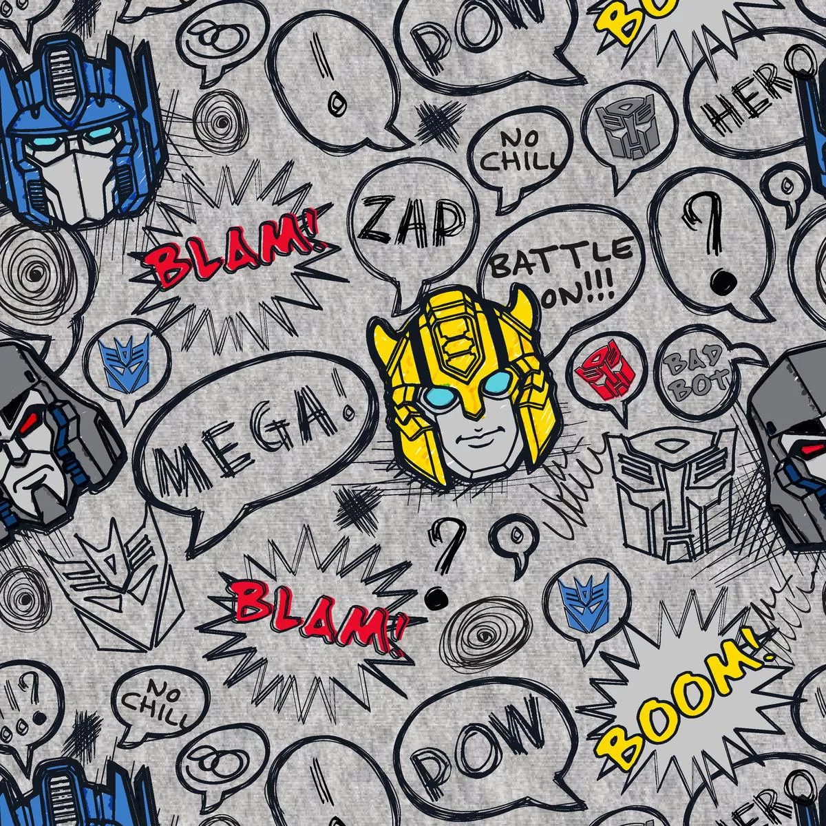 hasbro-transformers-comic-speech-bubbles-gray-fabric Hasbro Transformers Comic Speech Bubbles Gray Fabric