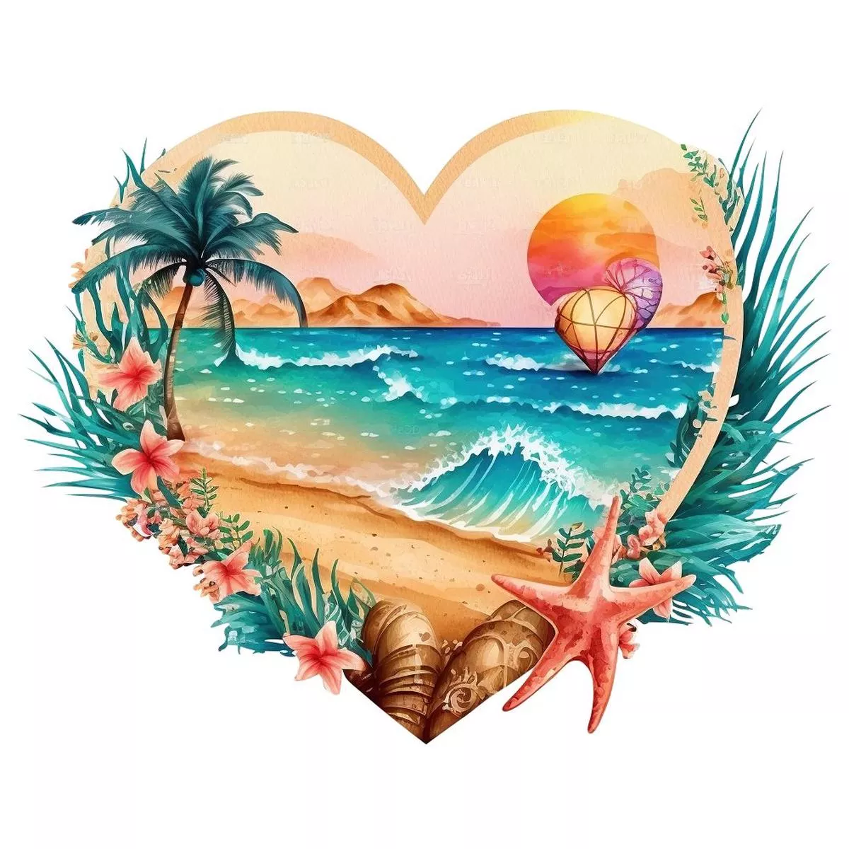 hawaii-beach-heart-2-fabric-panel Hawaii Beach Heart #2 Fabric Panel