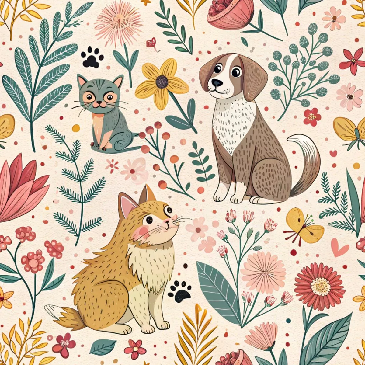 Heart and Paw Prints Pattern 5 Quilting Cotton Fabric