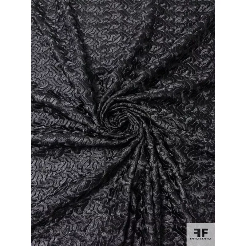 Heavily Embroidered Novelty Chiffon – Black