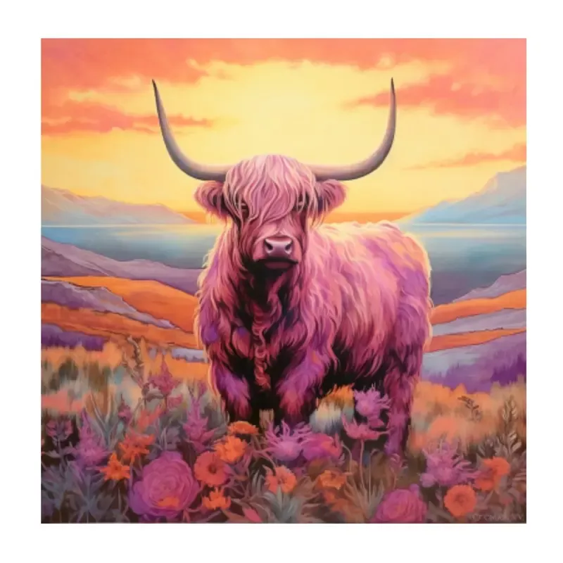 highland-cow-sunset-portrait-4-fabric-panel Highland Cow & Sunset Portrait #4 Fabric Panel