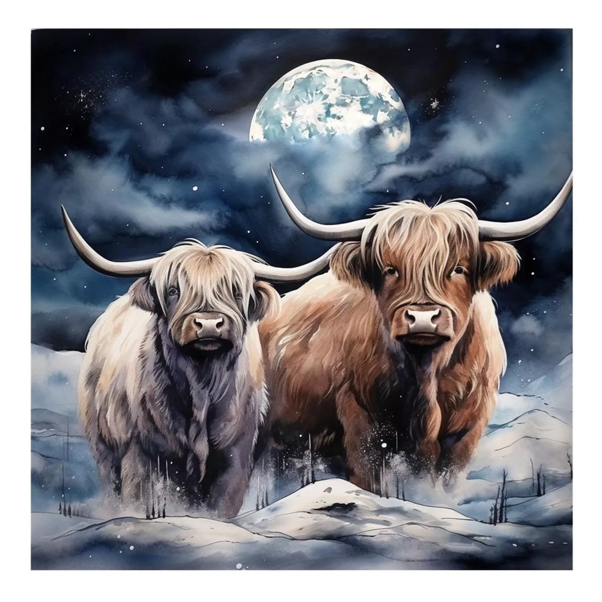 highland-cows-in-moonlight-2-fabric-panel Highland Cows In The Moonlight #2 Fabric Panel