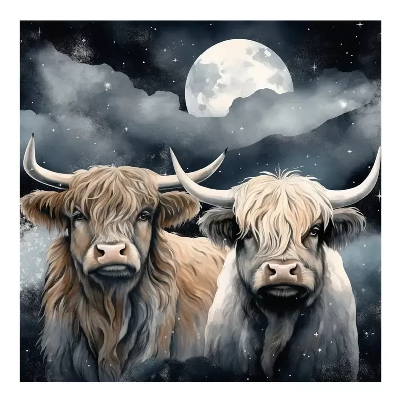 highland-cows-in-moonlight-8-fabric-panel Highland Cows In The Moonlight #8 Fabric Panel