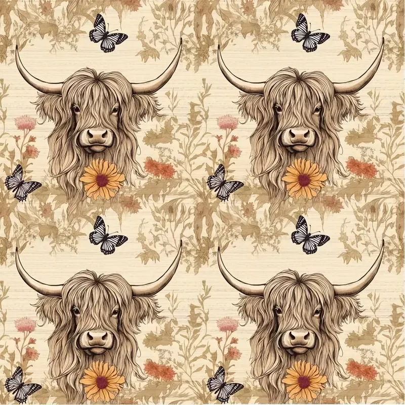 highland-cows-pattern-15-fabric Highland Cows Pattern #15 Fabric
