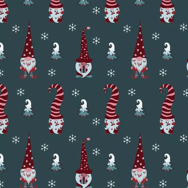 holiday-gnomes-pine-trees-snowflakes-fabric-grey Holiday Gnomes, Pine Trees & Snowflakes Fabric – Grey