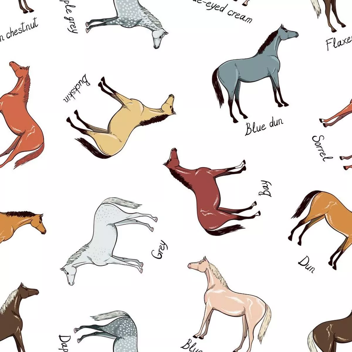 horse-breeds-allover-fabric Horse Breeds Allover Fabric