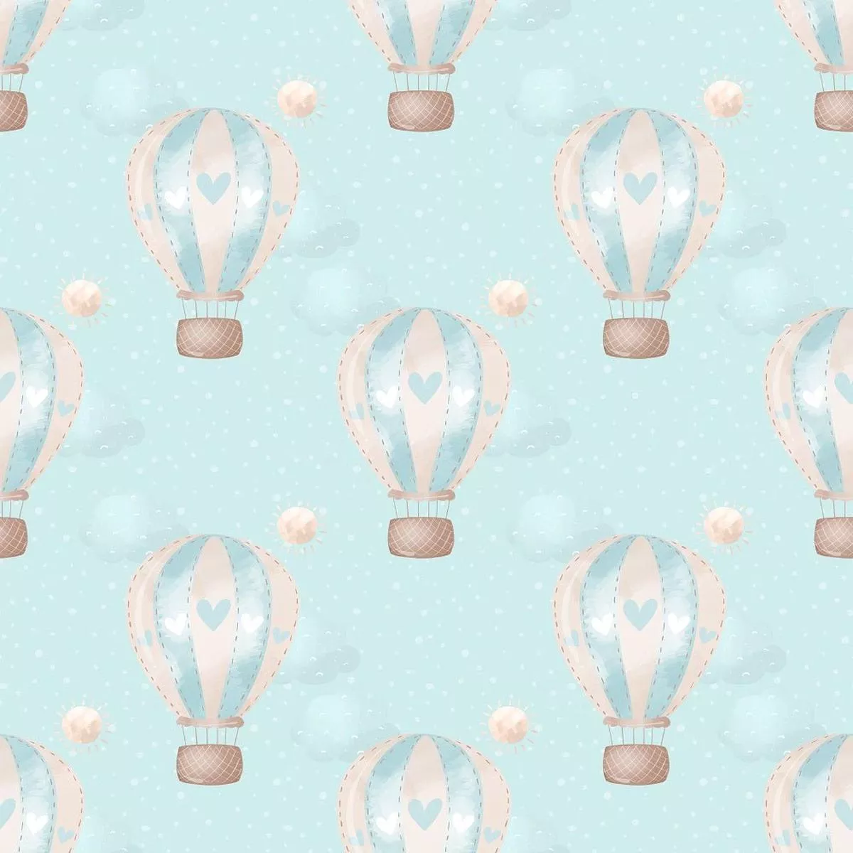 hot-air-balloons-on-dots-fabric-blue Hot Air Balloons On Dots Fabric – Blue
