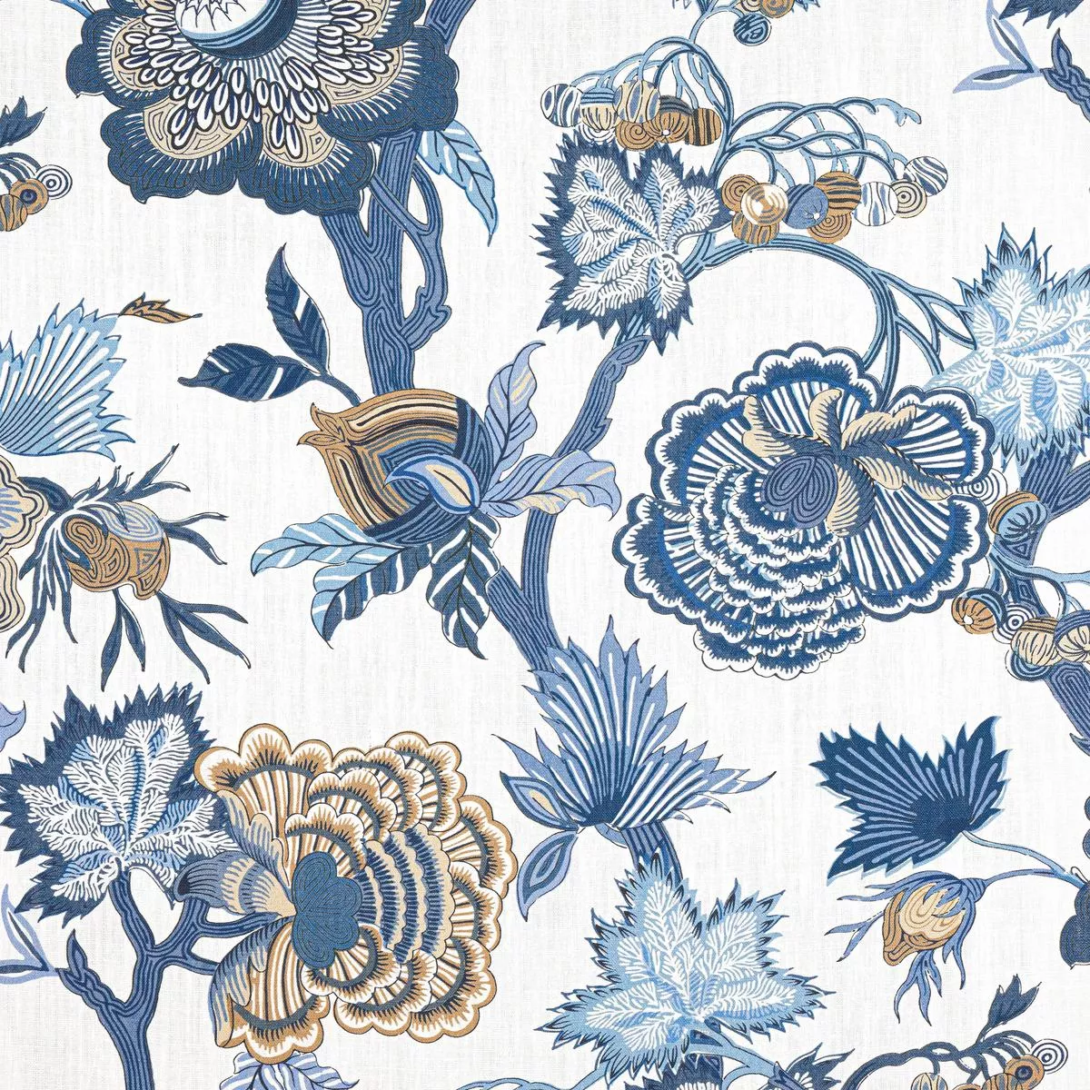 indienne-jacobean-blue-white-fabric Indienne Jacobean Blue and White Fabric