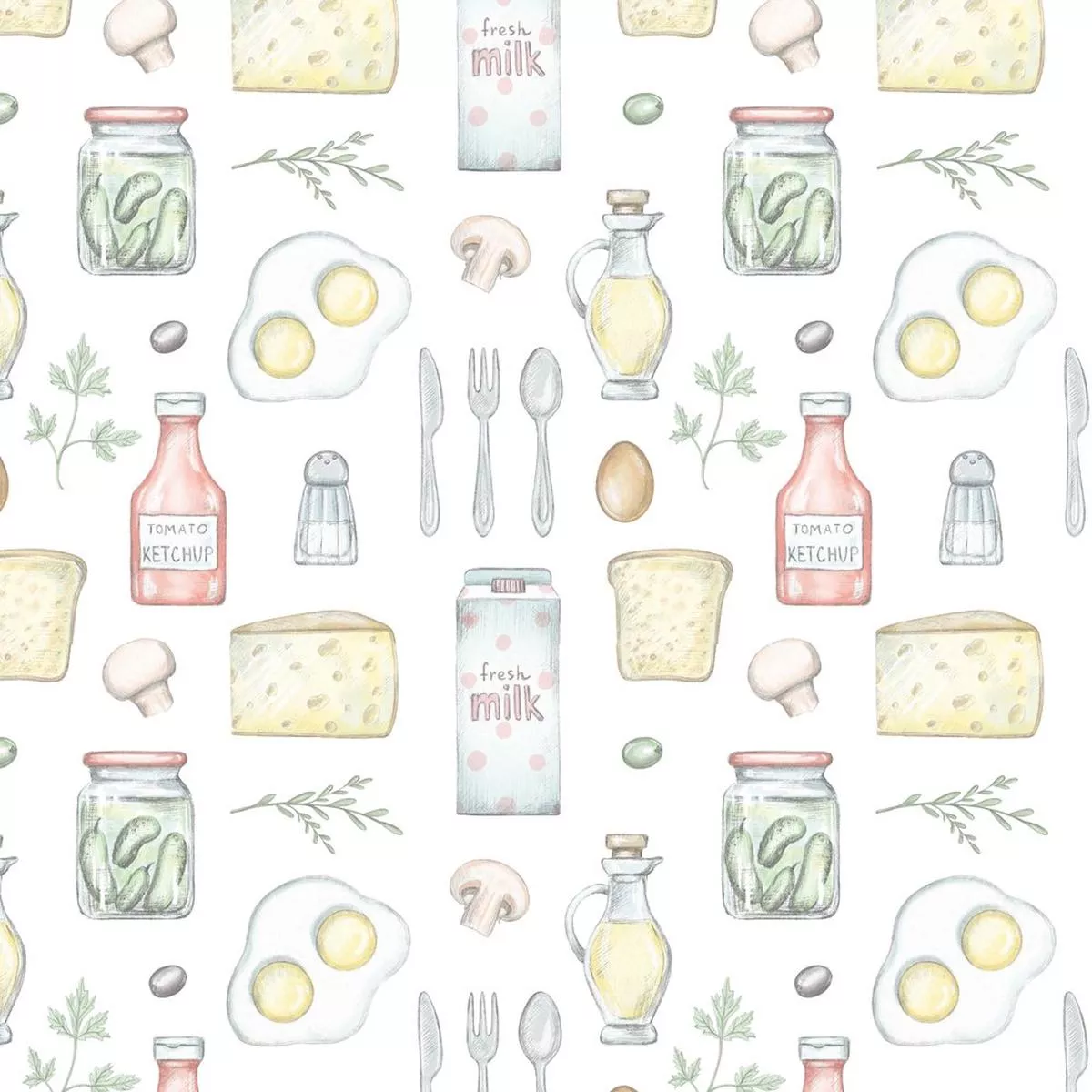 Ingredients In The Kitchen Fabric – White