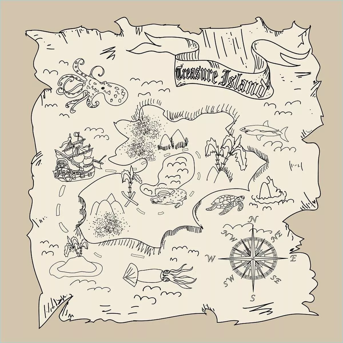 Island Map Fabric Panel – Tan