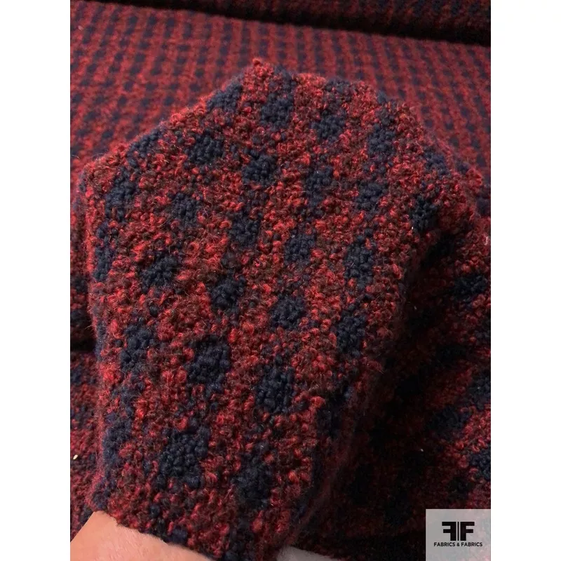 italian-gingham-boucle-jacket-weight-coating-brick-red-navy Italian Gingham Boucle Jacket Weight Coating – Brick Red / Navy