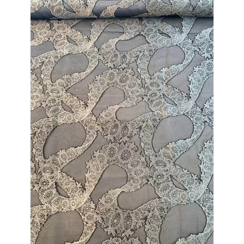 italian-swirl-pattern-poly-organza-grey-black Italian Swirl Pattern Poly Organza – Grey / Black