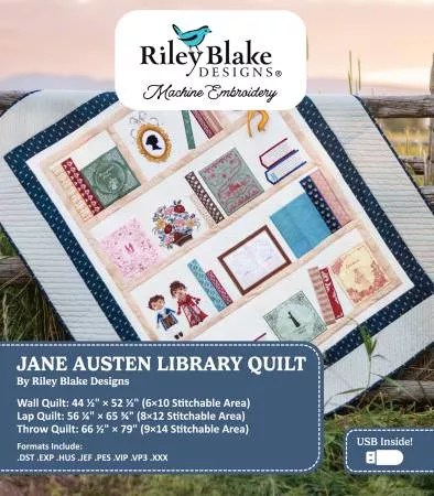 Jane Austen Library Quilt - Machine Embroidery USB