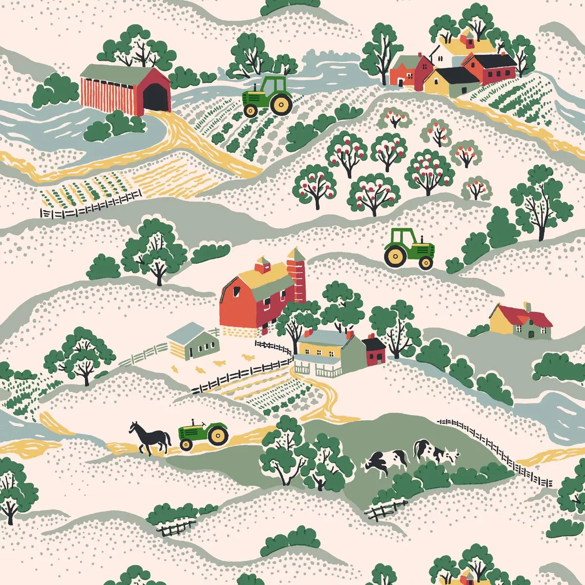 john-deere-folk-farm-fabric John Deere Folk Farm Fabric