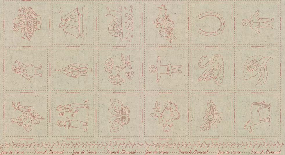 joie-de-vivre-broderie-embroidery-sampler-panel-red Joie De Vivre Broderie Embroidery Sampler Panel (Red)