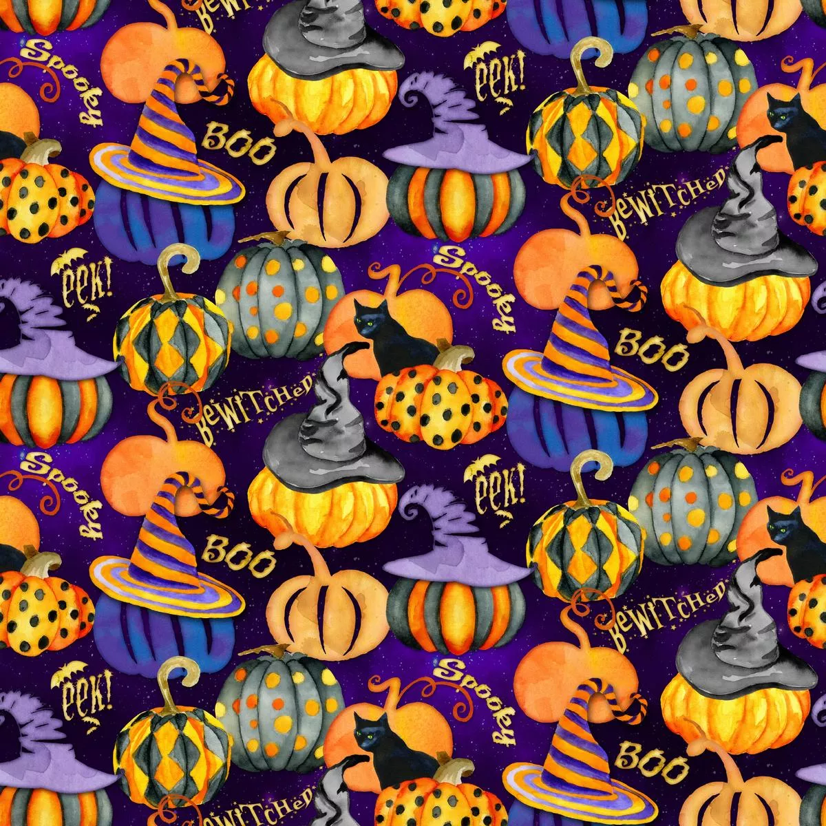 kate-ward-thacker-bewitched-pumpkins-purple-halloween-fabric Kate Ward Thacker – Bewitched Pumpkins – Purple Halloween Fabric