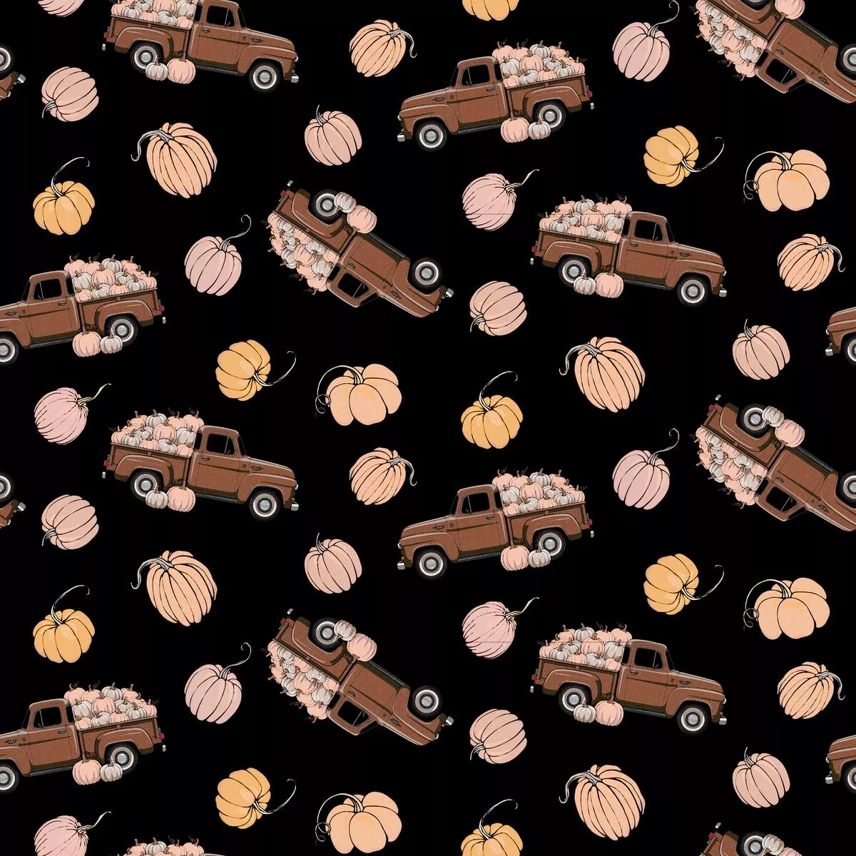 Kate Ward Thacker Fall Pumpkin Truck on Black Fabric