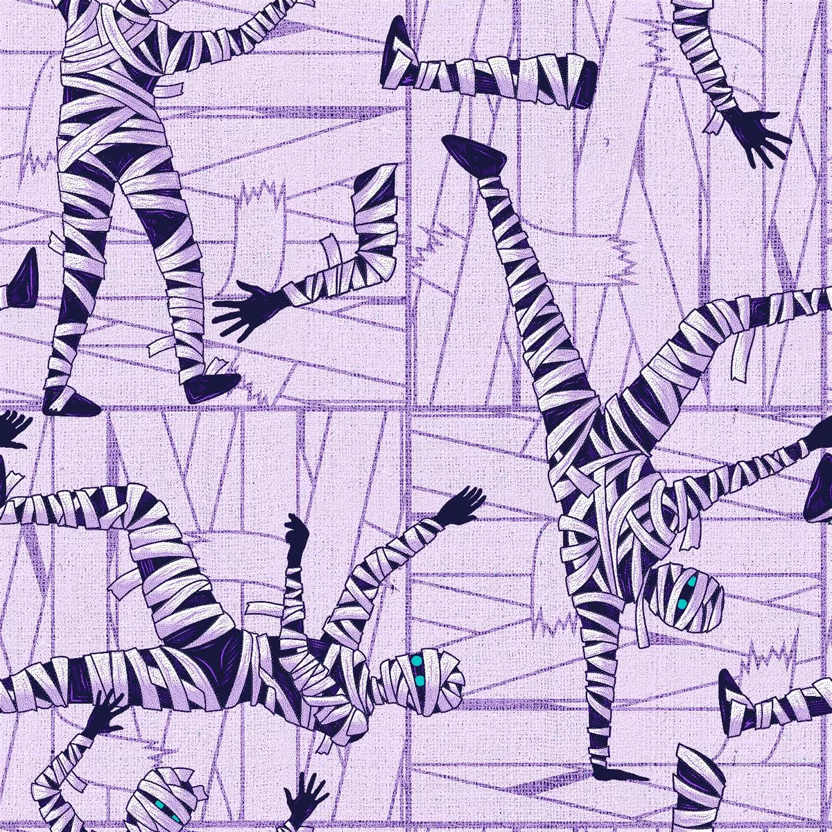 Kate Ward Thacker Halloween Mummy on Purple Fabric