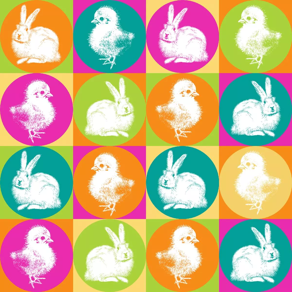 Kate Ward Thacker – Hoppy Pop – Vibrant Bunny & Chick Fabric