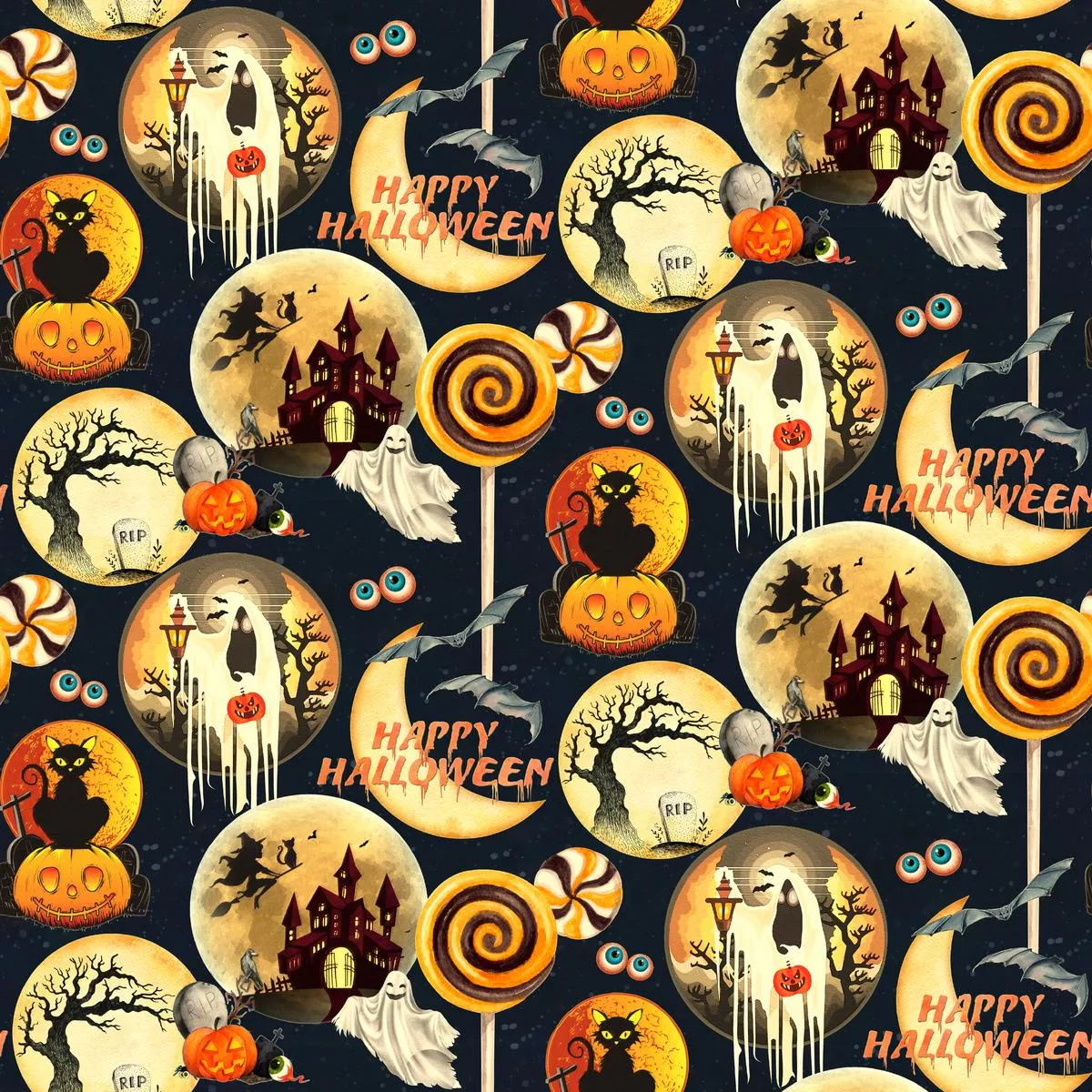 Kate Ward Thacker – Moonlit Mischief – Halloween Medallion Fabric