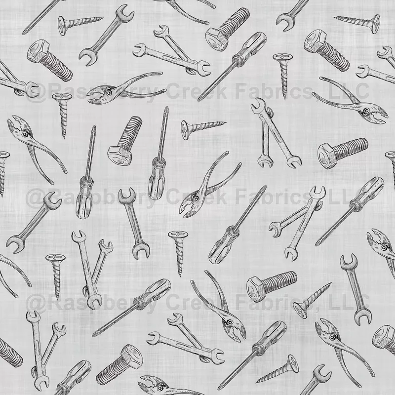 ketched Tools on Light Gray Linen