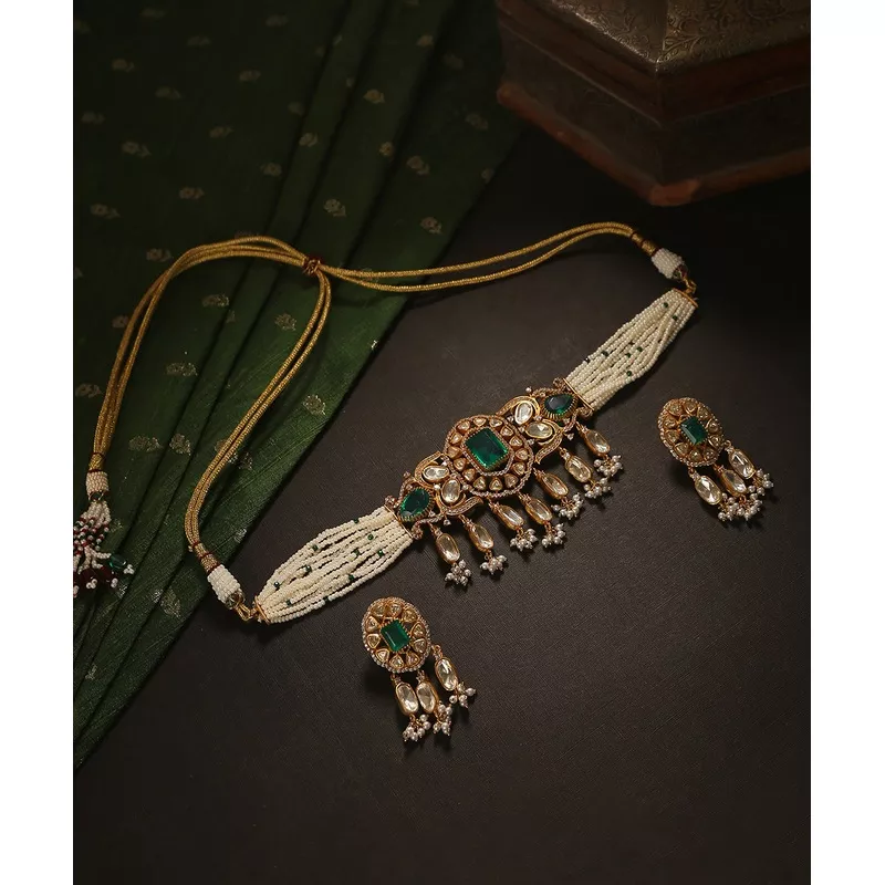 khawla-handcrafted-choker-set-with-pearl-strings Khawla Handcrafted Choker Set With Pearl Strings