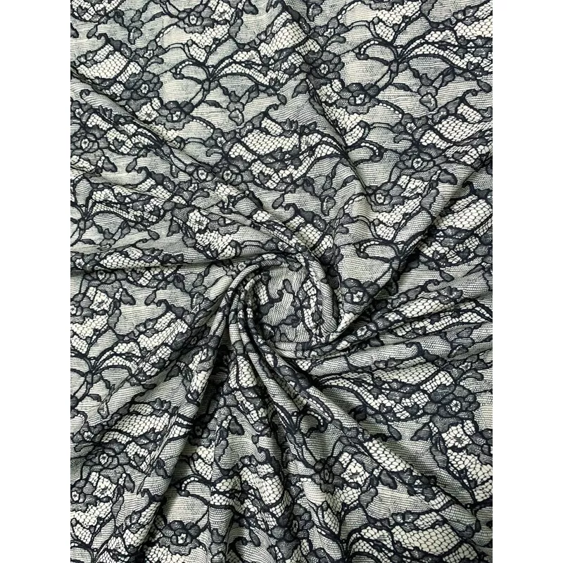 Lace-Look Printed Scuba – Black / Ivory