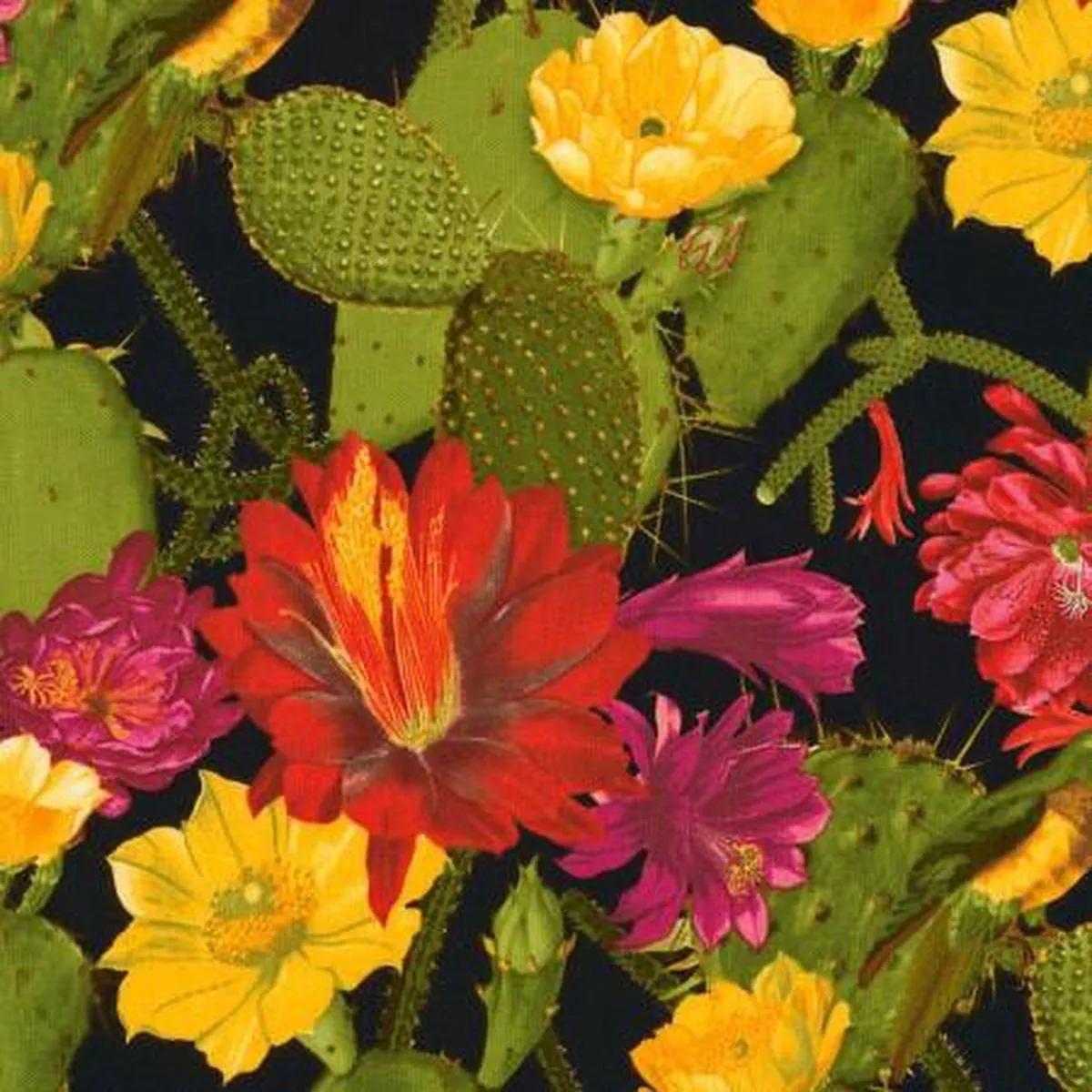 large-blooming-cactus-flowers-cotton-fabric Large Blooming Cactus Flowers Cotton Fabric