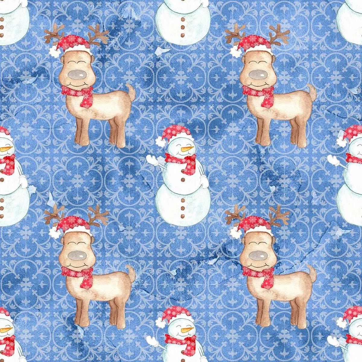 let-it-snow-reindeer-snowmen-fabric-blue Let It Snow Reindeer and Snowmen Fabric – Blue