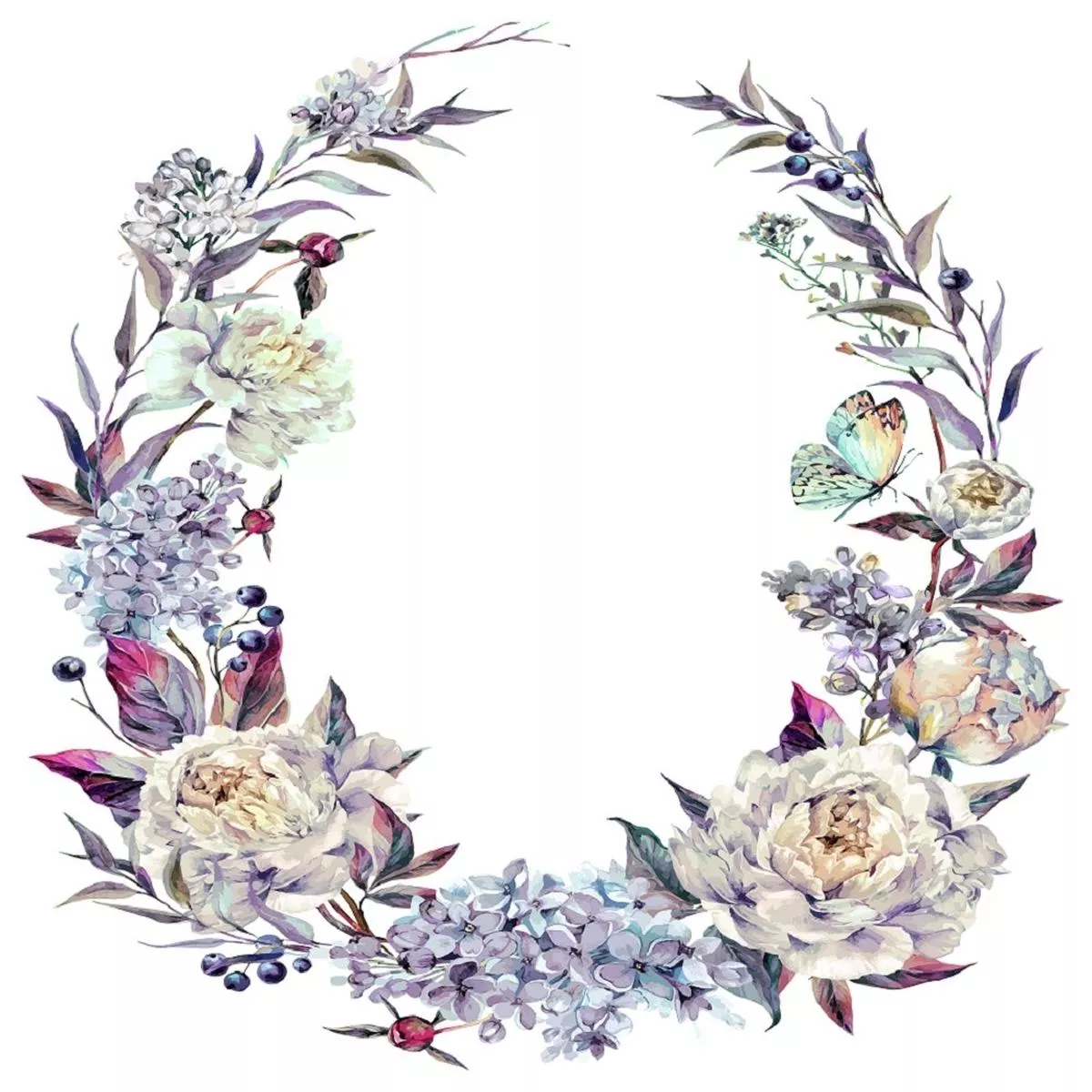 lilac-berries-peonies-wreath-fabric-panel-white Lilac, Berries, Peonies Wreath Fabric Panel – White