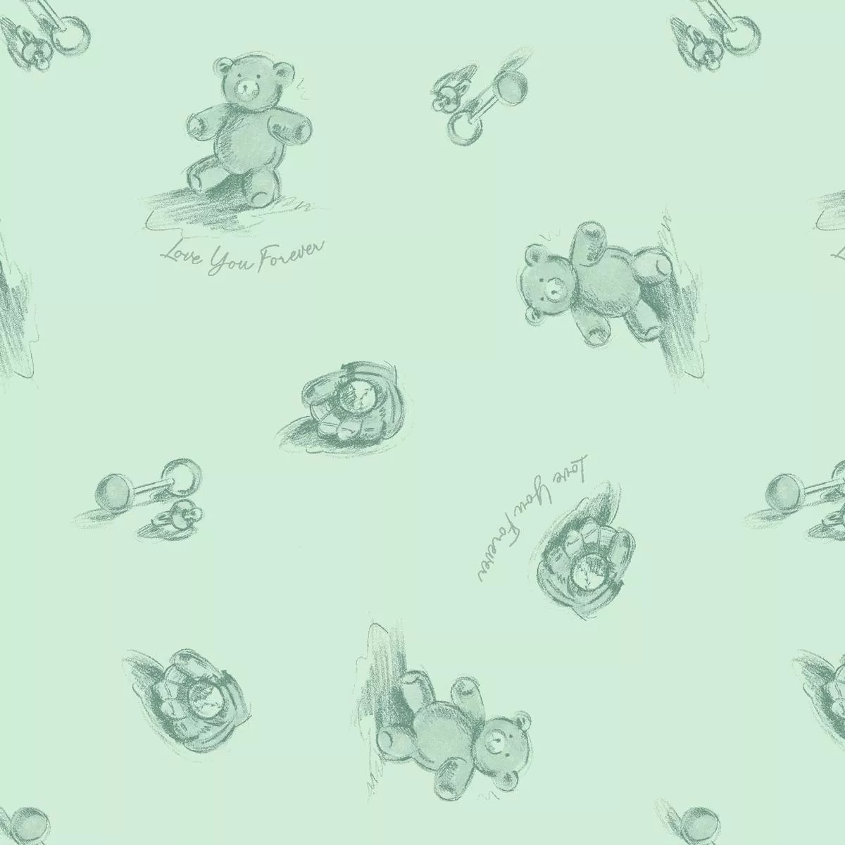 love-you-forever-bears-on-green-fabric Love You Forever Bears on Green Fabric