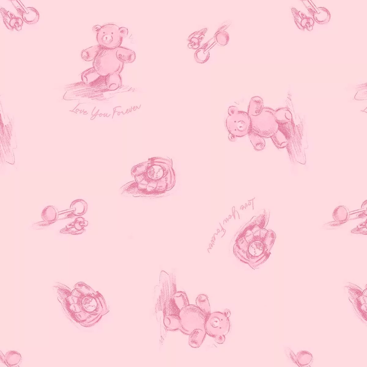 love-you-forever-bears-on-pink-fabric Love You Forever Bears on Pink Fabric