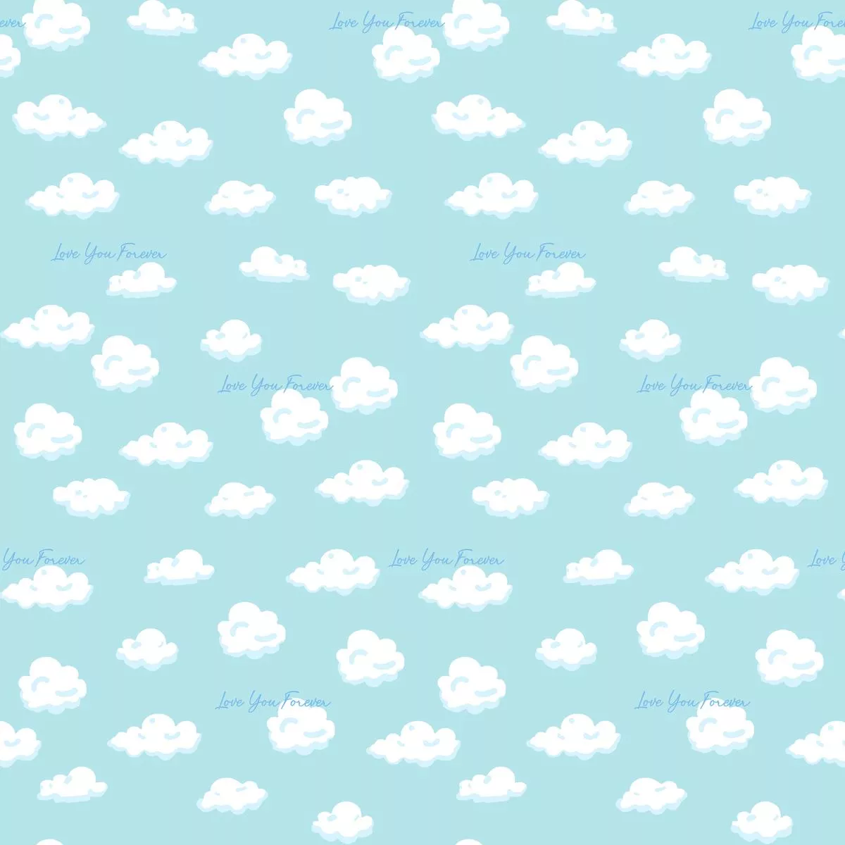 love-you-forever-clouds-on-blue-fabric Love You Forever Clouds on Blue Fabric
