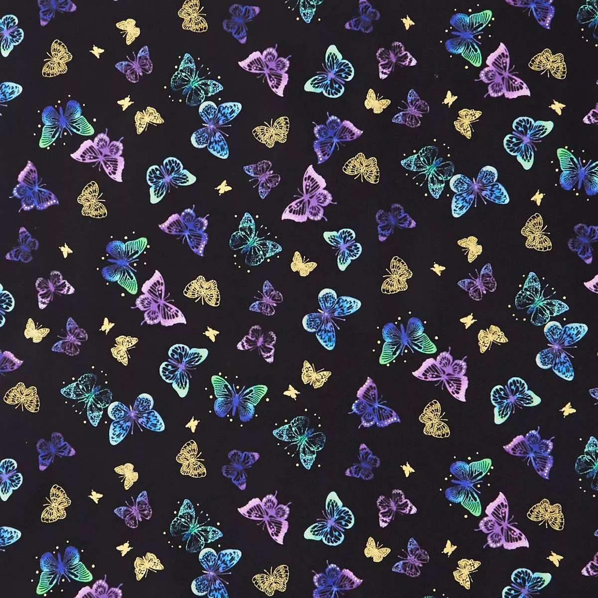luminous-tossed-butterflies-dots-black-metallic-yardage Luminous – Tossed Butterflies & Dots Black Metallic Yardage