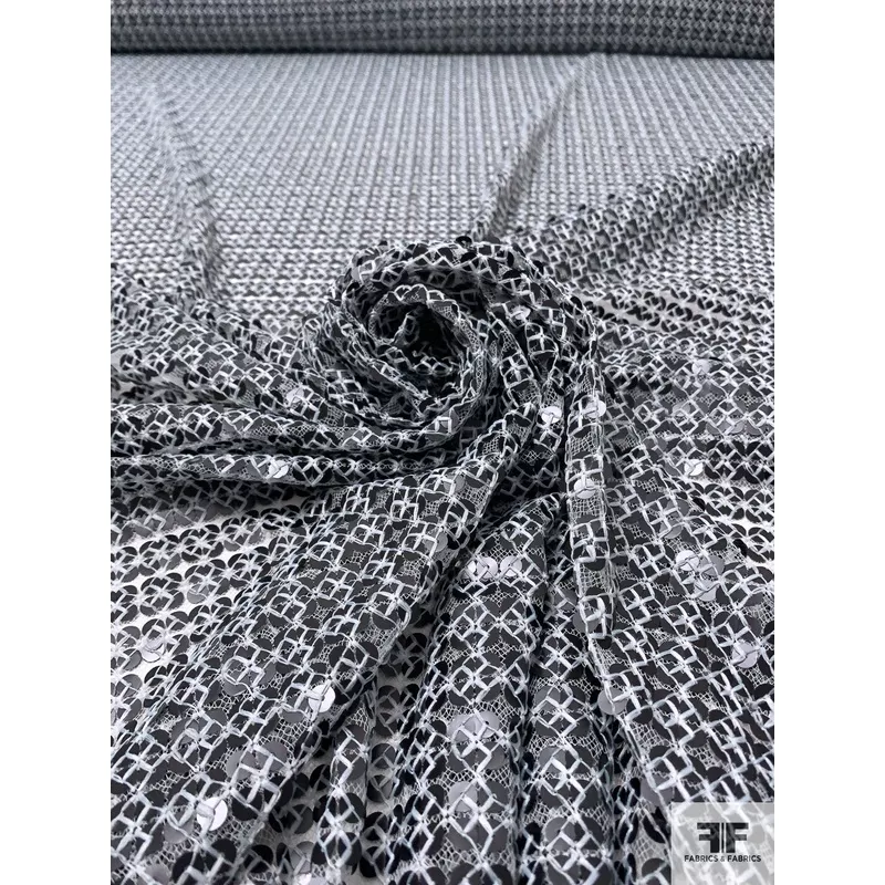 made-in-austria-sequins-stitched-on-novelty-tulle-black-white Made in Austria Sequins Stitched on Novelty Tulle – Black / White