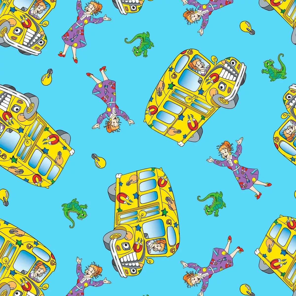 magic-school-bus-ms-frizzle-adventures-on-blue-fabric The Magic School Bus Ms. Frizzle Adventures on Blue Fabric