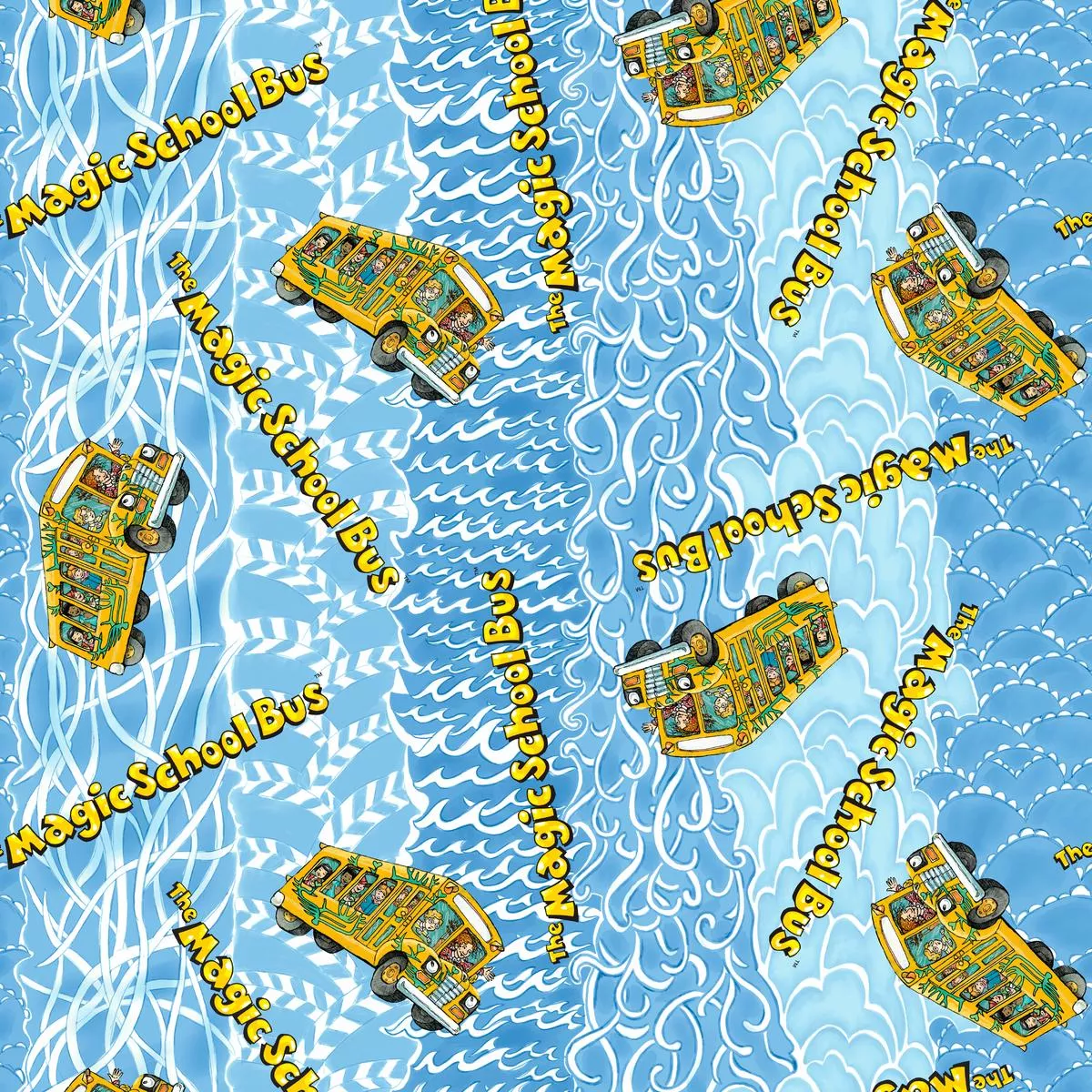 magic-school-bus-retro-toss-on-blue-fabric The Magic School Bus Retro Toss on Blue Fabric