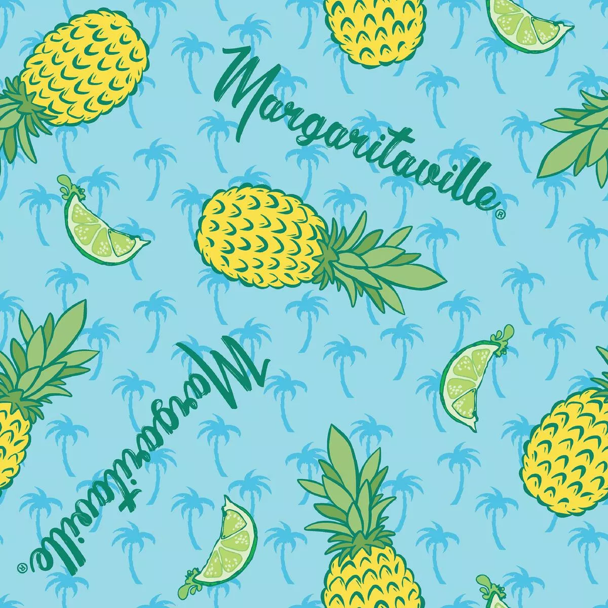 Margaritaville – Tropical Paradise – Pineapple & Lime Blue Fabric