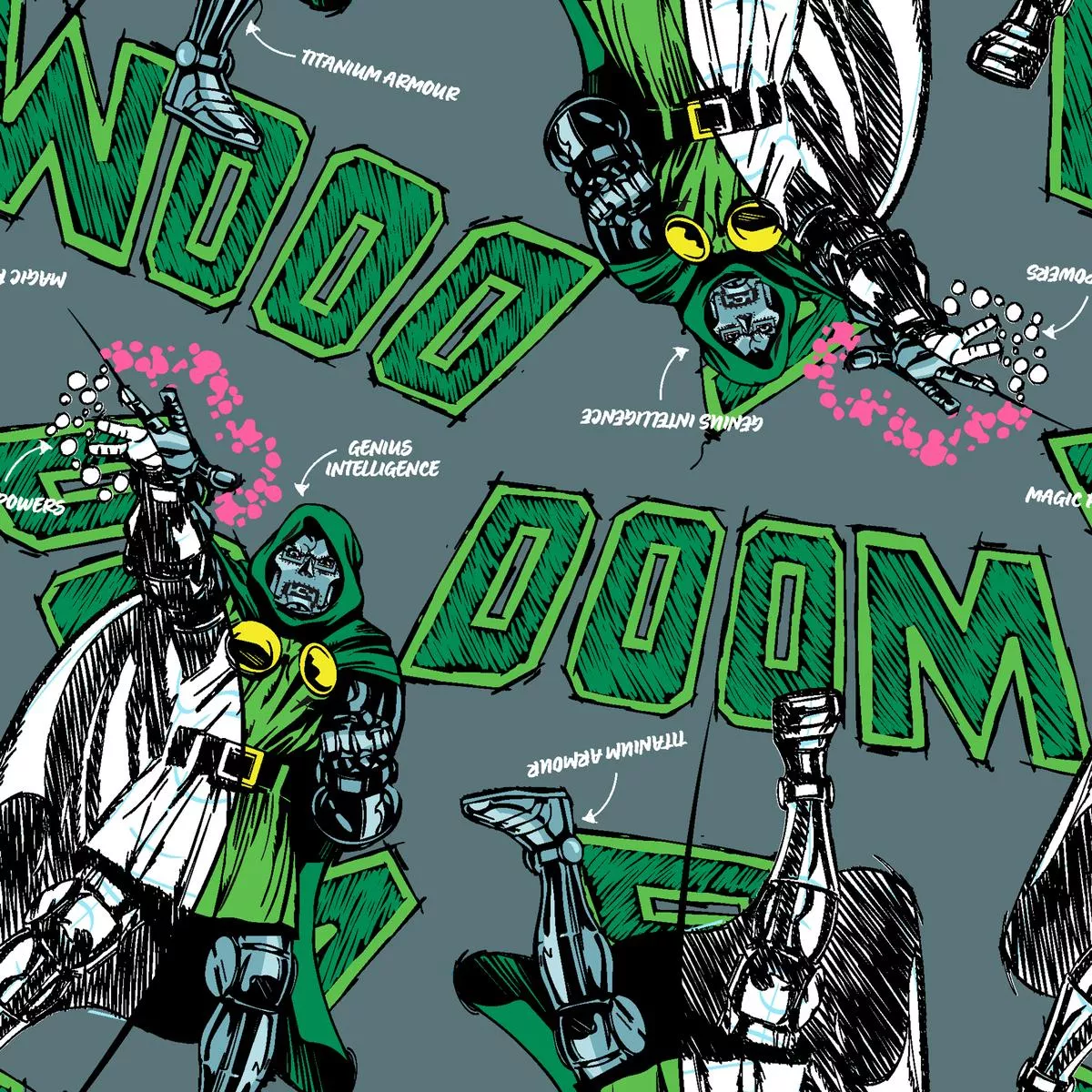 marvel-doctor-doom-comic-style-on-grey-fabric Marvel Doctor Doom Comic Style on Grey Fabric